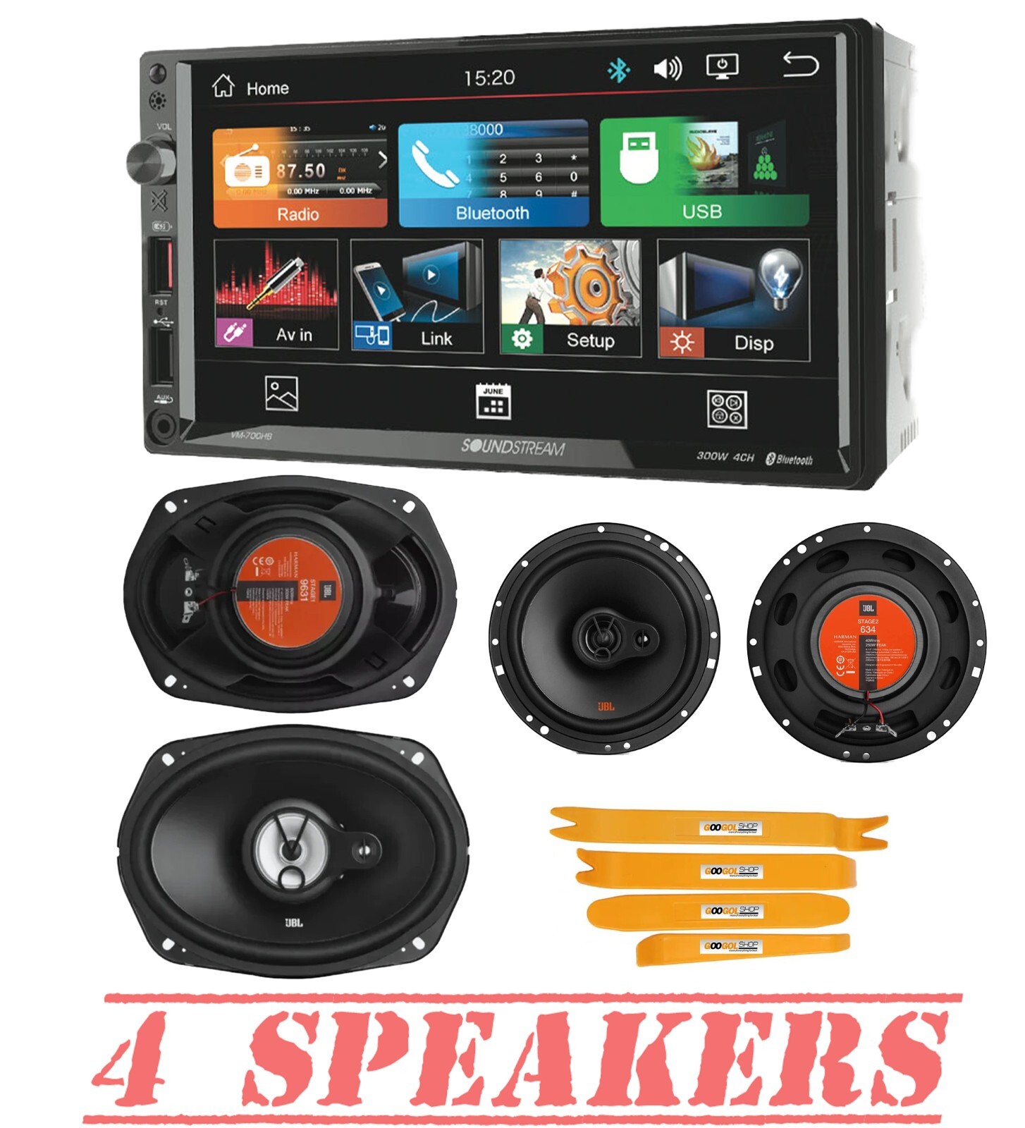 7″ Double DIN Bluetooth USB Car Stereo Radio & JBL 6.5″+ 6″x9″ Car speakers