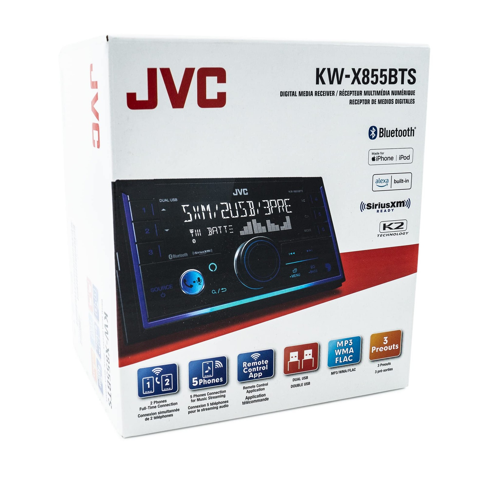 JVC KW-X855BTS Double DIN AM/FM Radio USB Bluetooth Digital Media Receiver USB