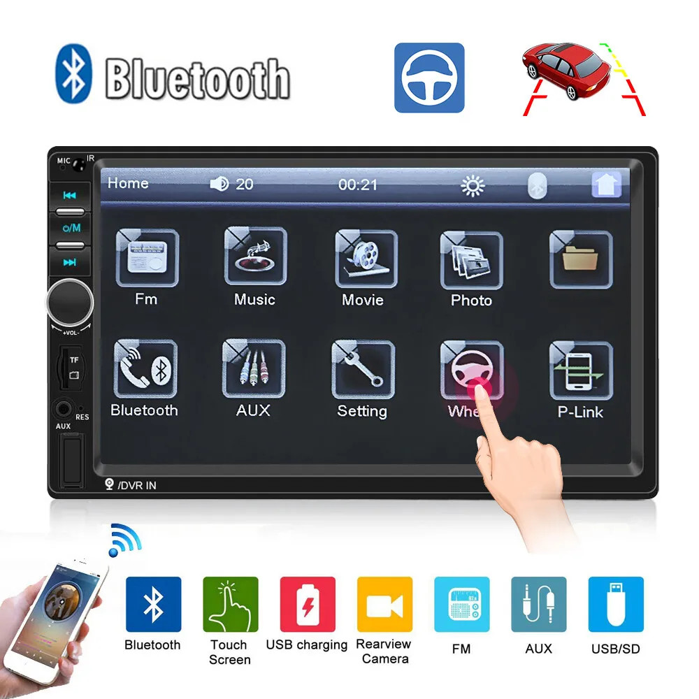 7" Double 2DIN Car MP5 Player B-T Touch Screen Stereo Radio + 4led Camera