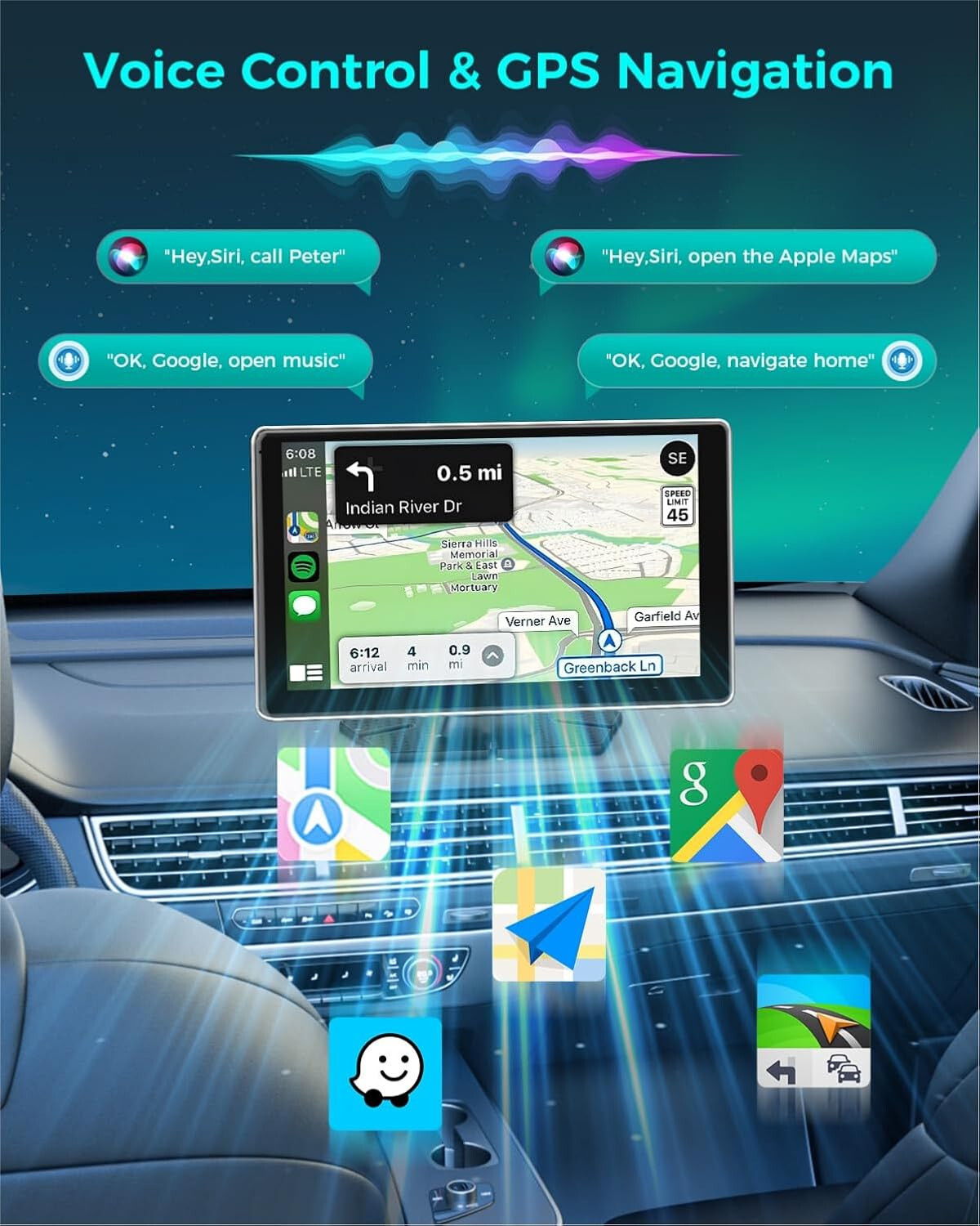Wireless Carplay with 4K Dash Cam, 9″ Portable Carplay Screen for Car, Apple Car
