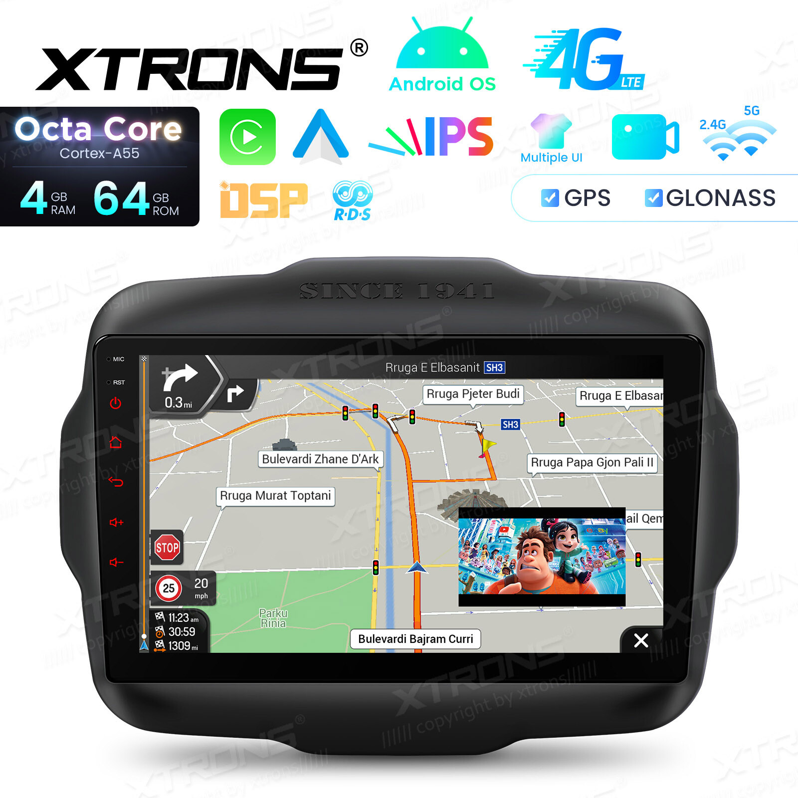 Octa Core Android Radio for Jeep Renegade 9″ IPS Screen DSP Bluetooth 4GB 64GB