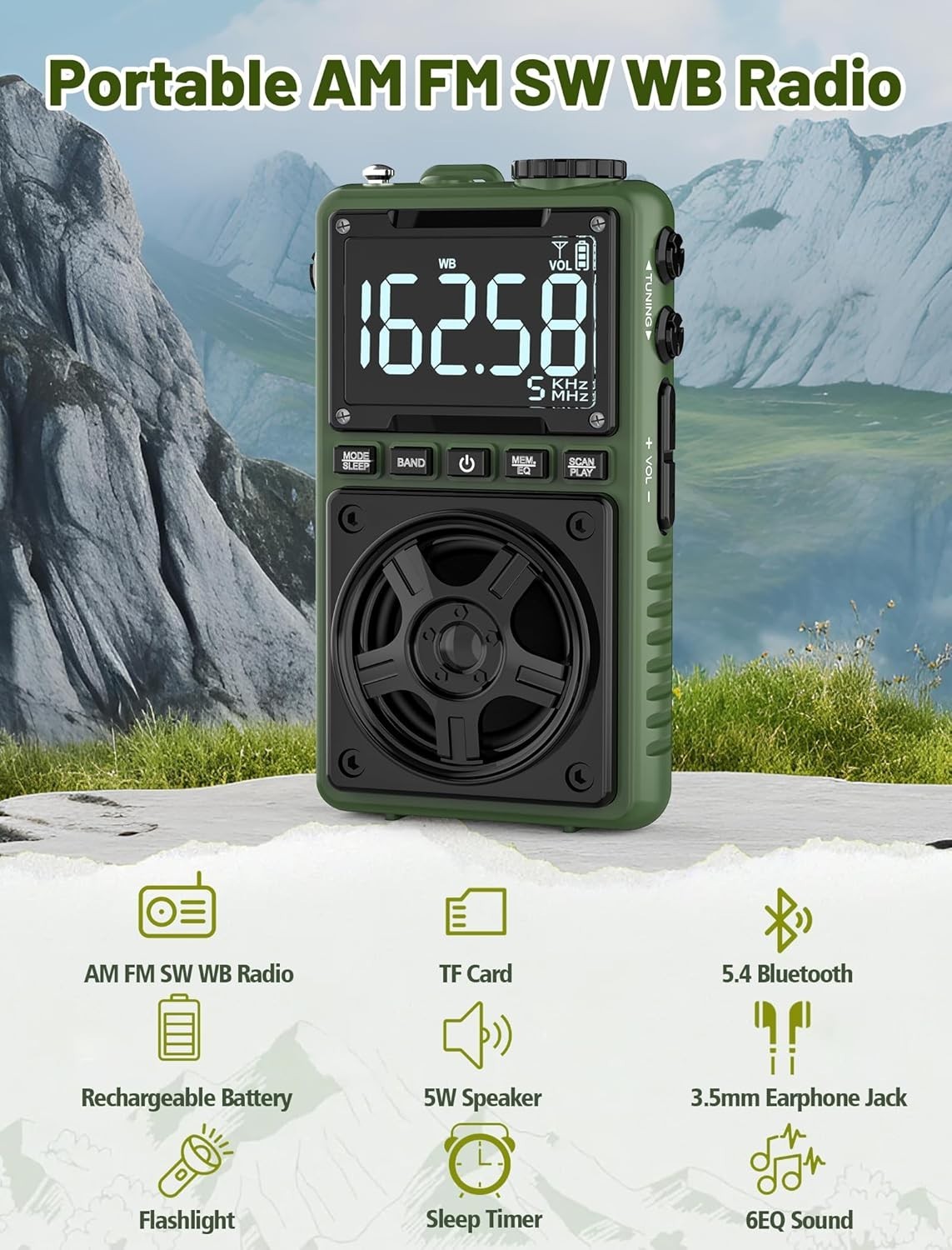 Multi-Band Portable Radio with Rechargeable Battery NOAA Weather Alert and Large