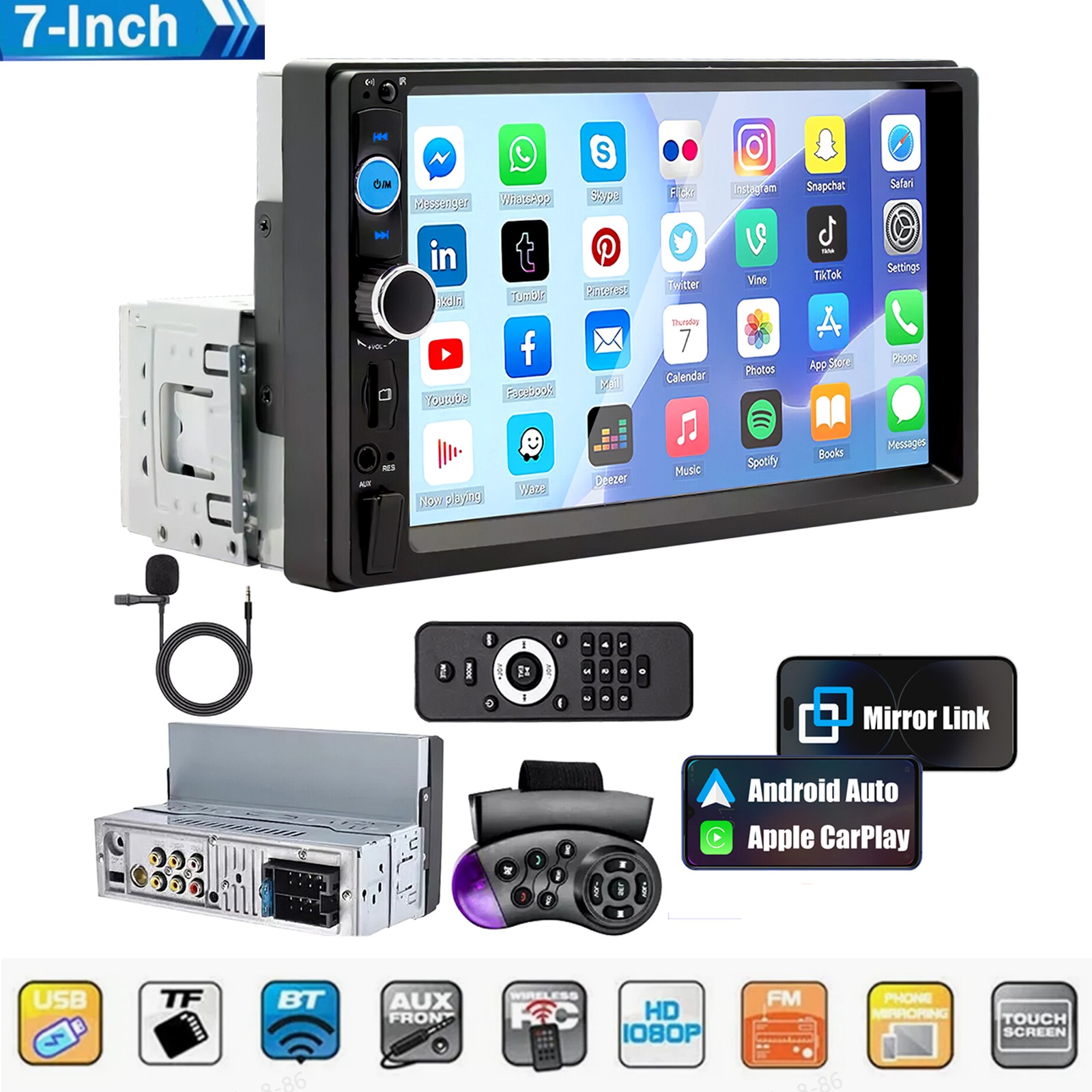 Single 7″1Din Touch Screen Stereo Bluetooth Car Radio Apple Android Carplay GPS