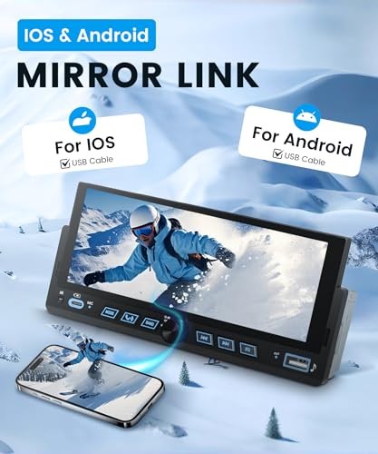 Single Din Car Stereo with Wireless Carplay Android Auto, 6.86 Inch with Knob