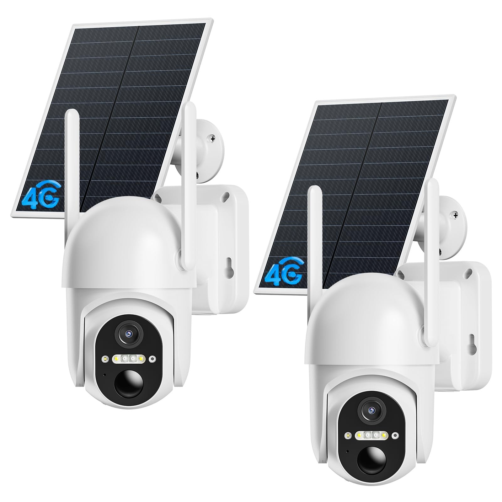 4G LTE Cellular Security Camera, 2 Pack Solar Powered 2Pack, White