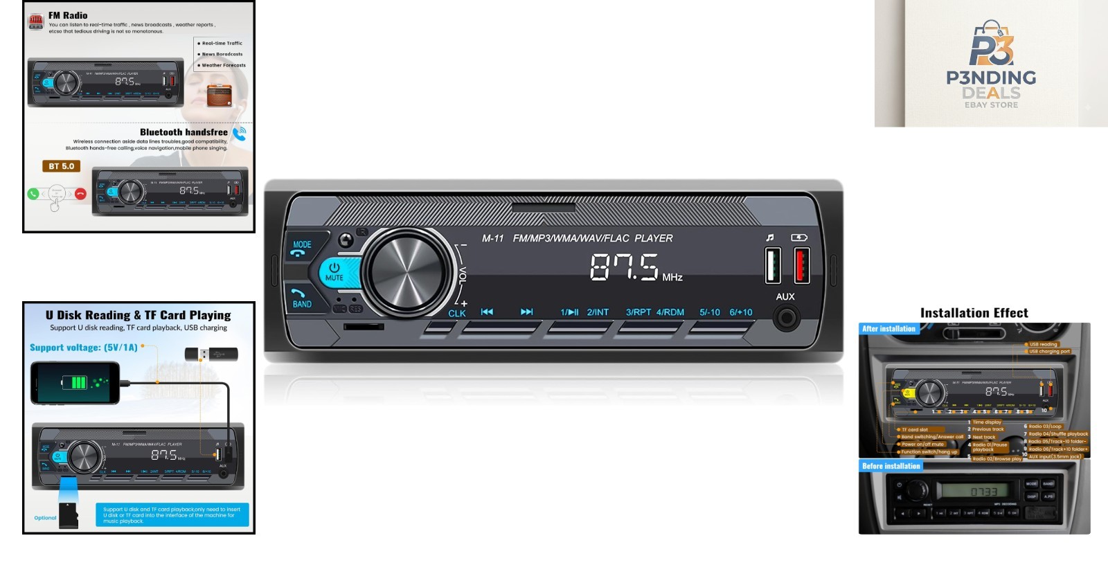 1 Din Car Stereo with Bluetooth 5.0, FM Radio & 7 Color Lights – Remote Control