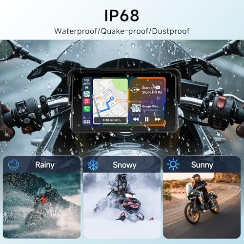 5 Inch Motorcycle CarPlay Screen, Waterproof IP68 Wireless CarPlay & Android