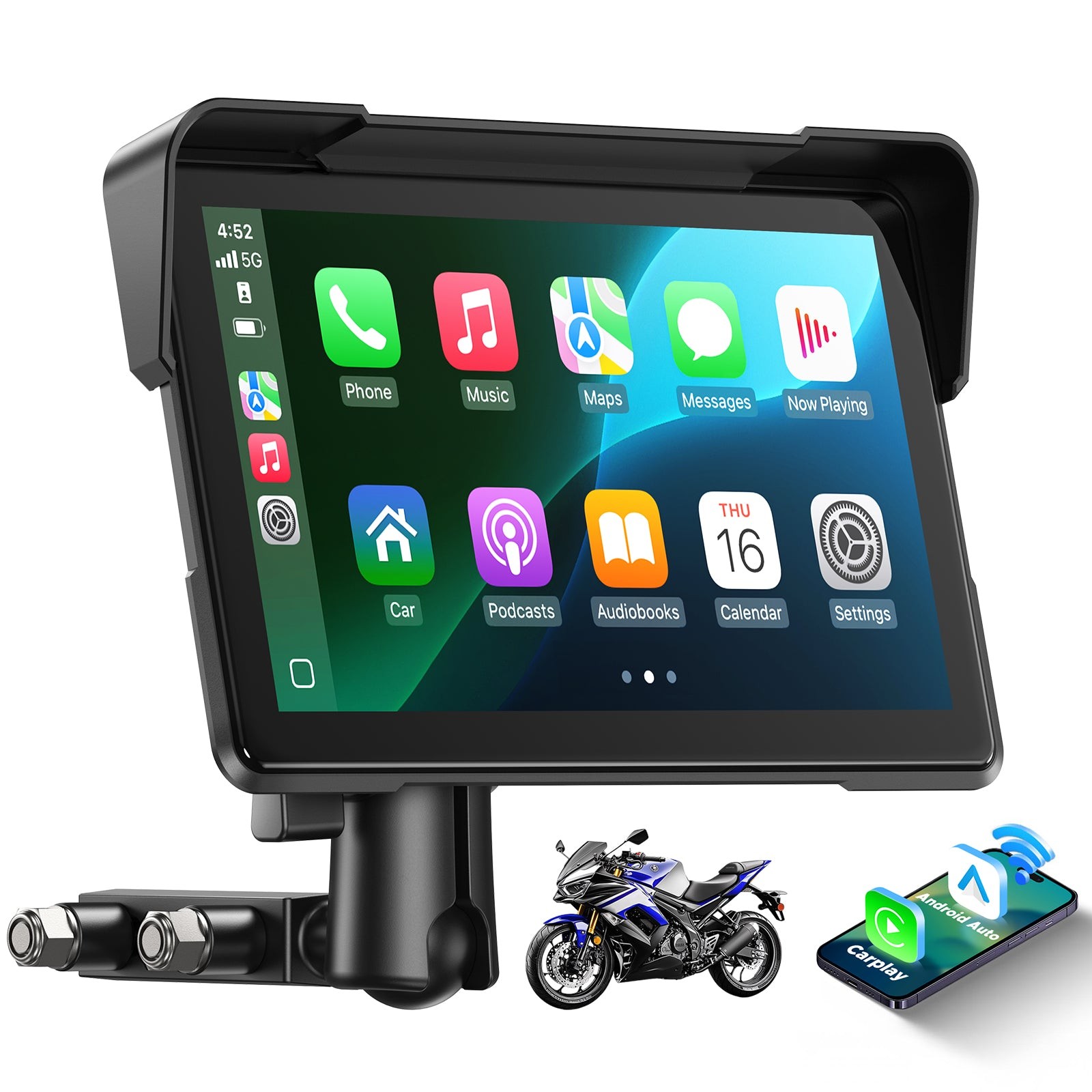 7inch Carplay Screen for Motorcycle Wireless Moto CarPlay Android Auto GPS