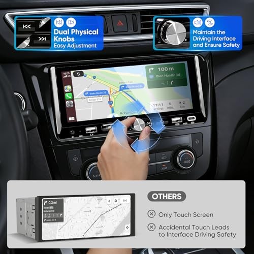 Single Din Car Stereo with Wireless Apple Carplay and Android Auto, 6.86″ IPS