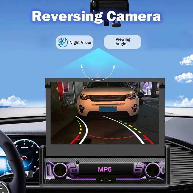 7in 1Din Car Stereo Motorized Flip Out Touchscreen MP5 Player Wired Carplayer