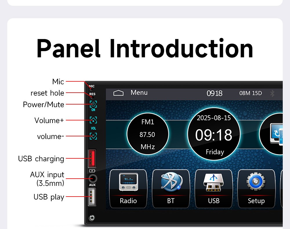 7″ Single 1 Din Car Stereo Radio Touch Screen Apple CarPlay Android Auto USB FM
