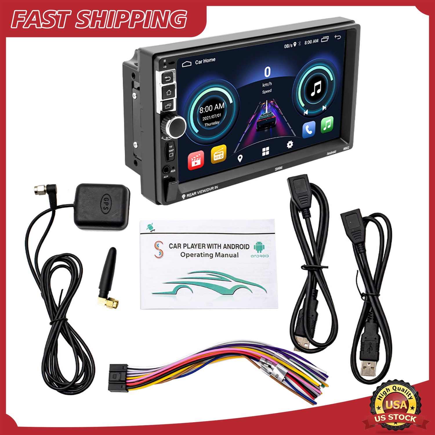 7” Double Bluetooth Car Stereo Radio GPS WIFI MP5/MP3 1024×600 Android 10.1