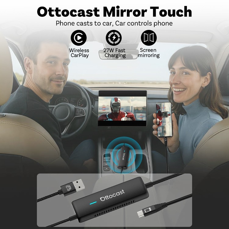 Ottocast Wireless CarPlay Adapter iPhone Android Auto Mirror Touch Plug & Play