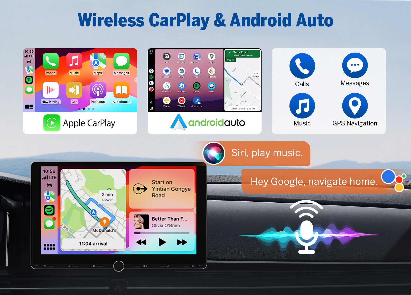 Eonon Double 2Din 10.1″ Android 13 Car Stereo GPS Radio WiFi CarPlay Audio w/CAM