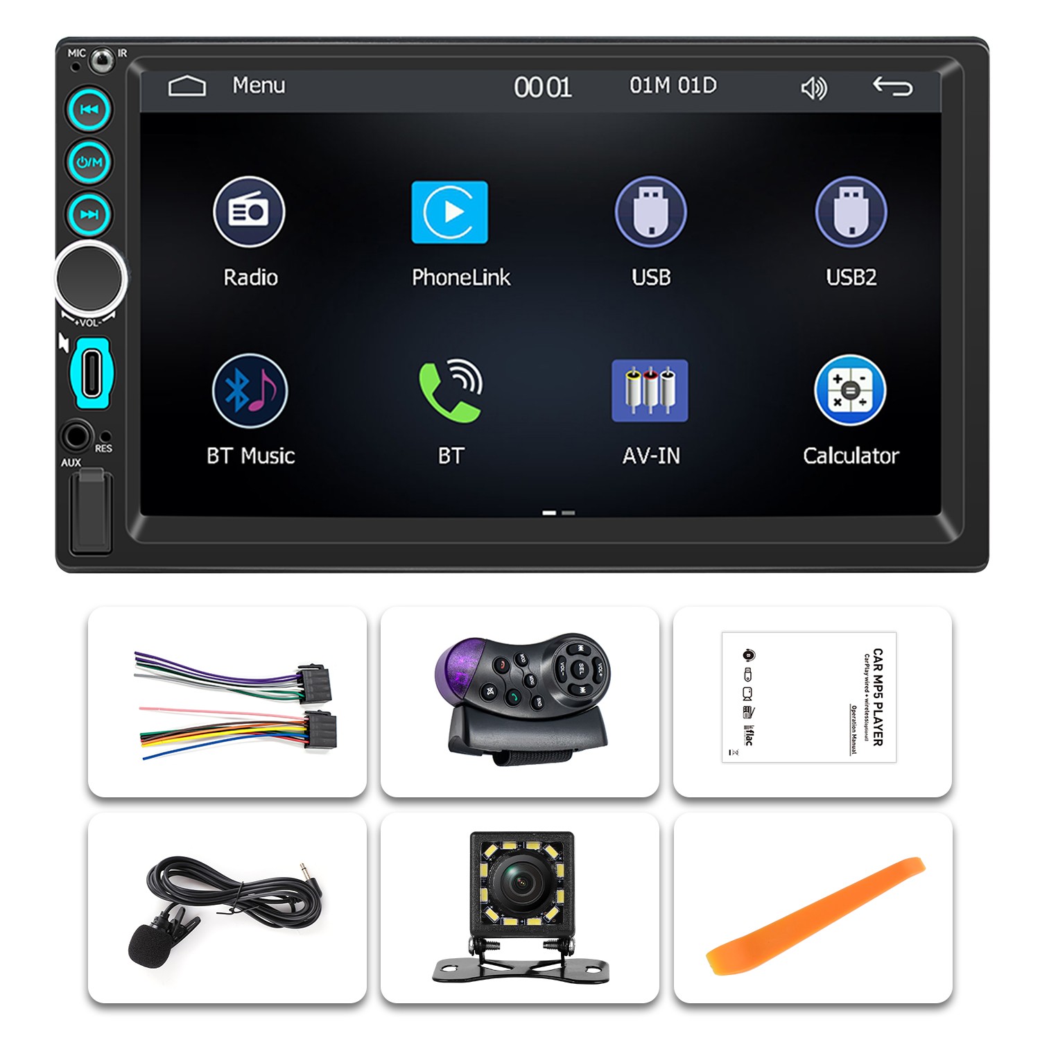 7″Double 2Din Car MP5 Player Bluetooth Touch Screen Stereo Radio With Camera