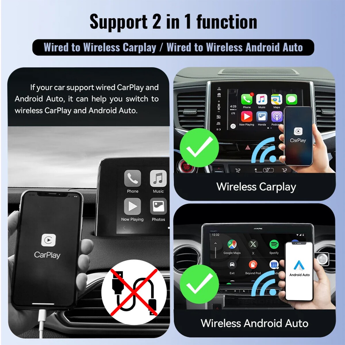 For Wireless CarPlay AI Box Android Auto Adapter WIFI Converter Netflix YouTube