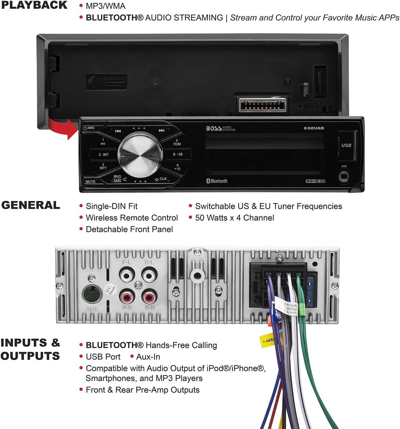 Estéreo para coche con Bluetooth, sin reproductor de CD DVD, receptor radio AM/F