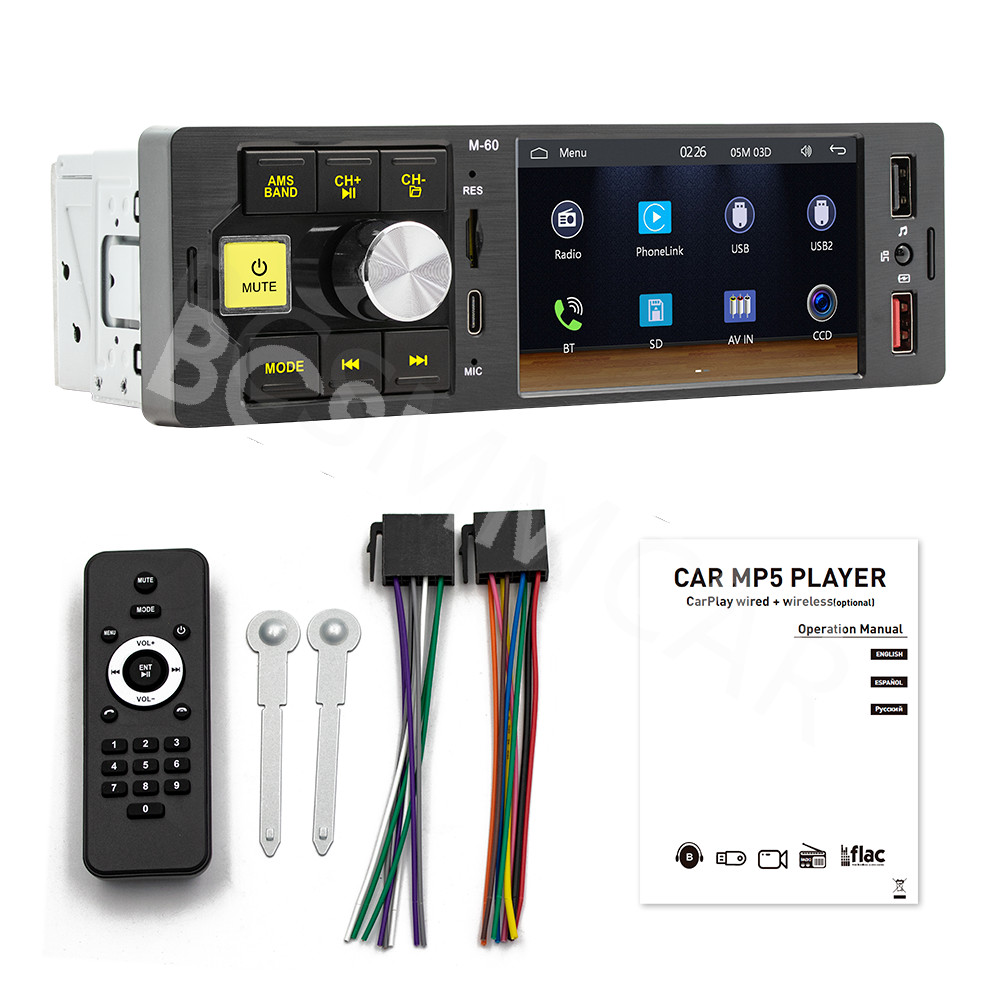 4.1in Bluetooth Car Radio Stereo Single 1Din For CarPlay Android Auto AUX USB