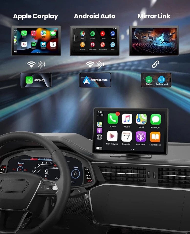 UNBRANDED PORTABLE APPLE CARPLAY 9″ SCREEN CAR STEREO WITH 4K DASH CAM/REAR CAM
