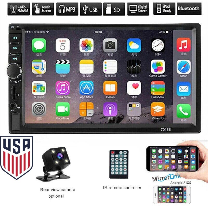 7″ Double 2 DIN Car MP5 Player Bluetooth Touch Screen Stereo Radio With Camera