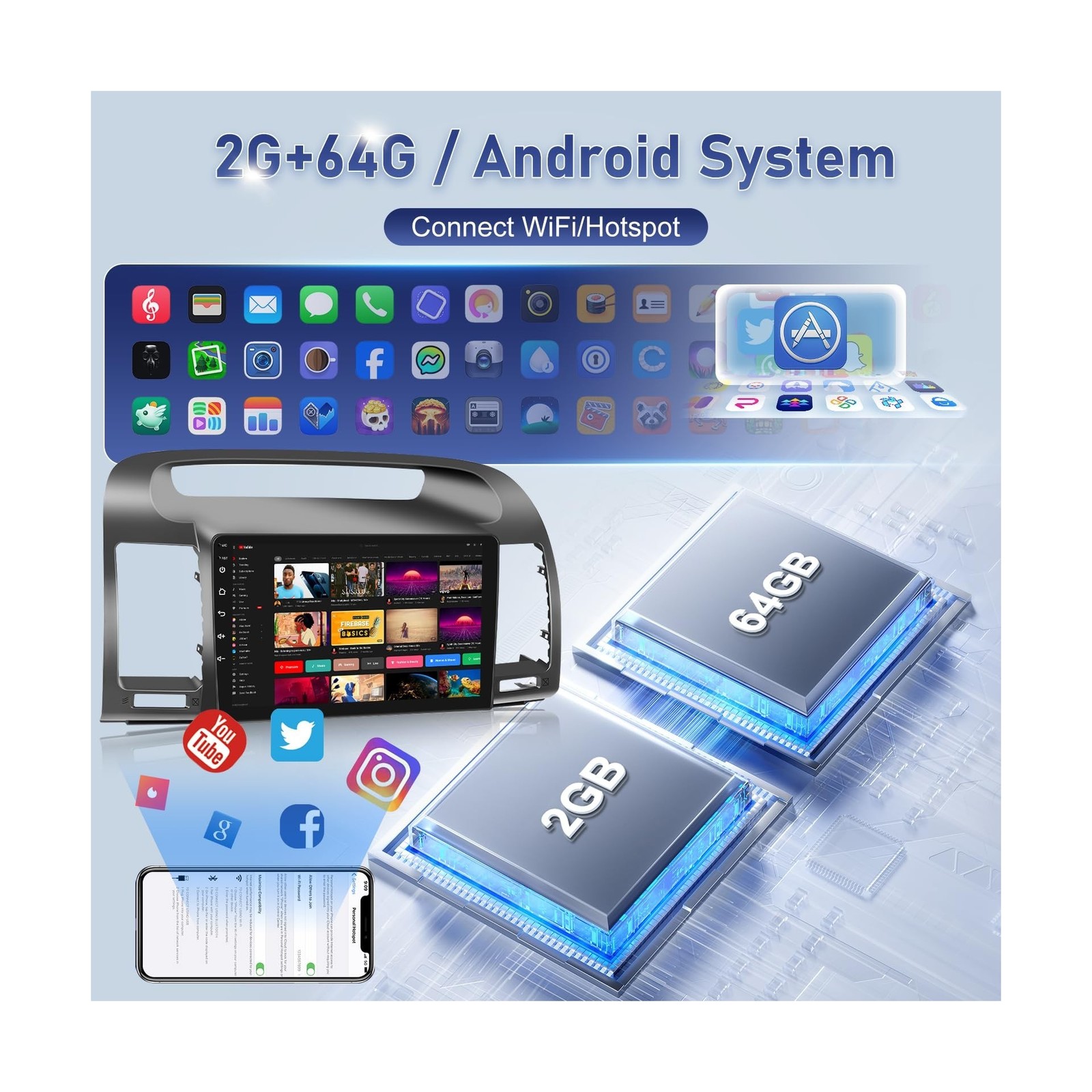 [2GB+64GB] Car Radio for Toyota Camry 2000-2006 with Carplay&Android Auto, 9 …