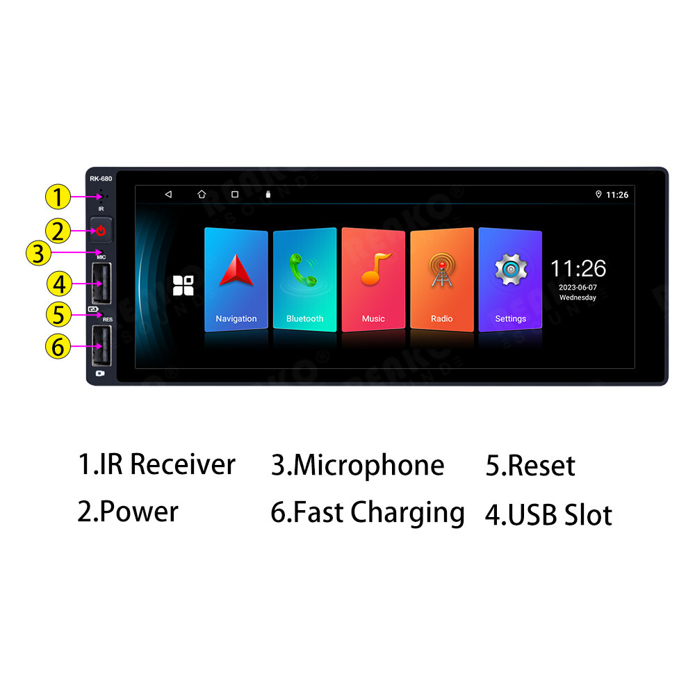 Android 12 Single 1 Din 6.9″ Bluetooth GPS WIFI Touch Screen Car Stereo FM Radio