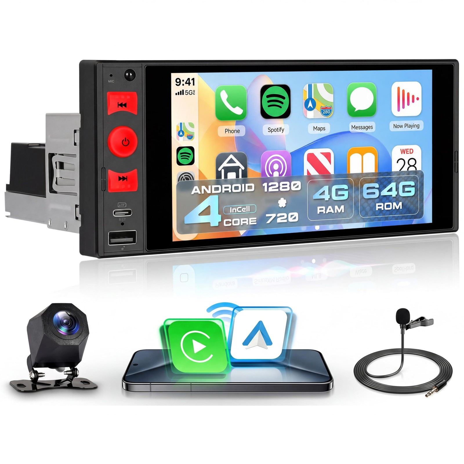 6 Inch Single Din Car Stereo, Android 15 Car Radio 4G+64G, Wireless Carplay &…
