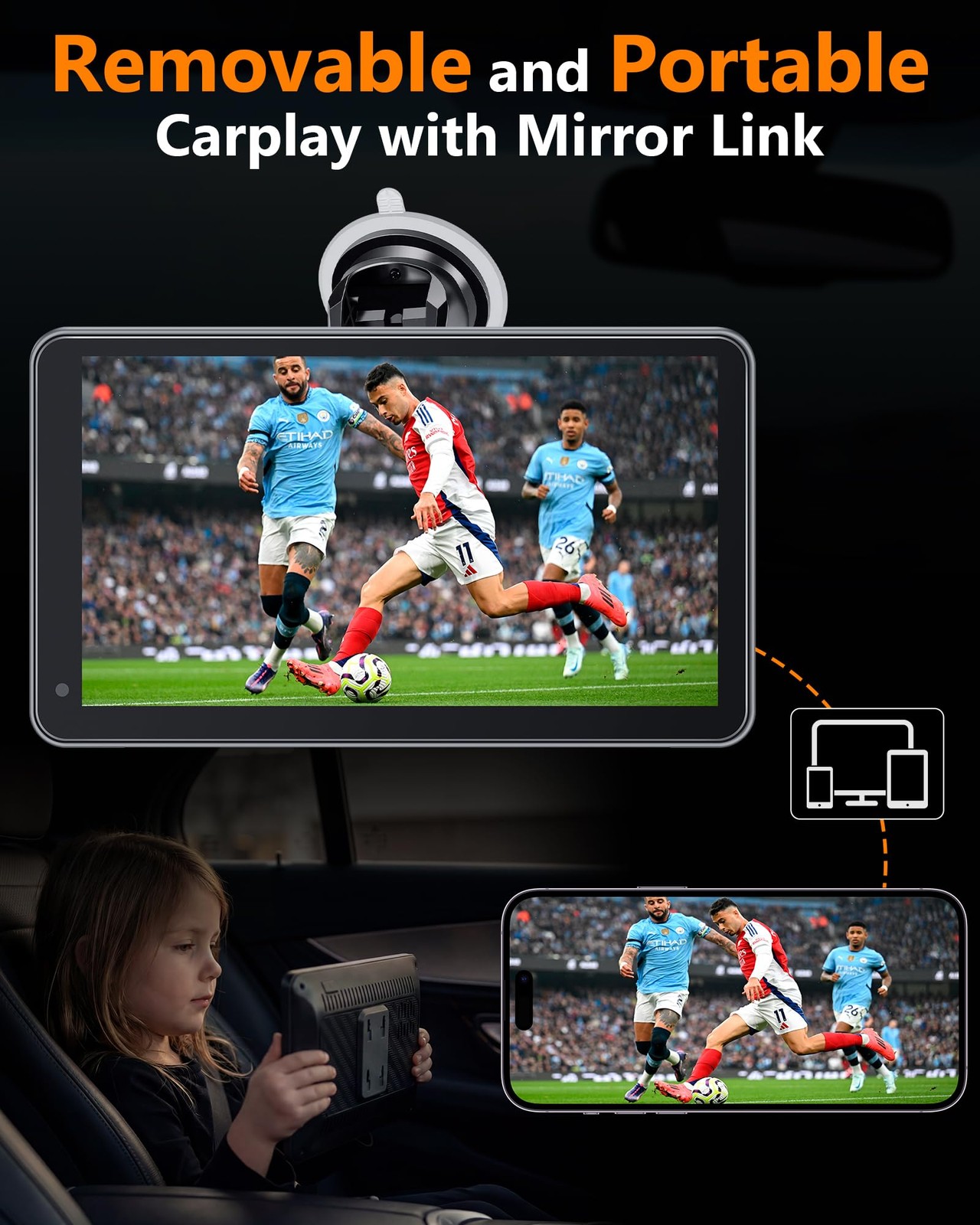 Portable Carplay Screen with Backup Camera – Plug-Play 7-inch HD 1080P Car To…