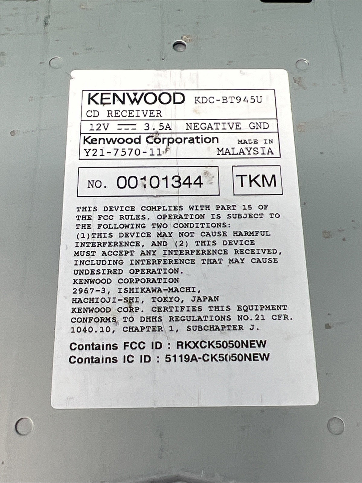 Kenwood KDC-BT945u CD Player/USB In Dash Receiver Car Stereo Deck