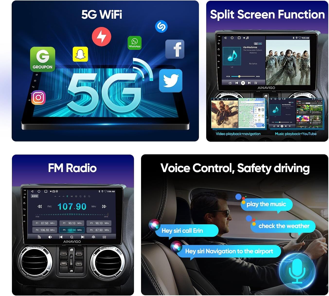 Android 13 GPS Carplay Car Stereo Radio For Jeep Wrangler Chrysler Dodge Ram+CAM