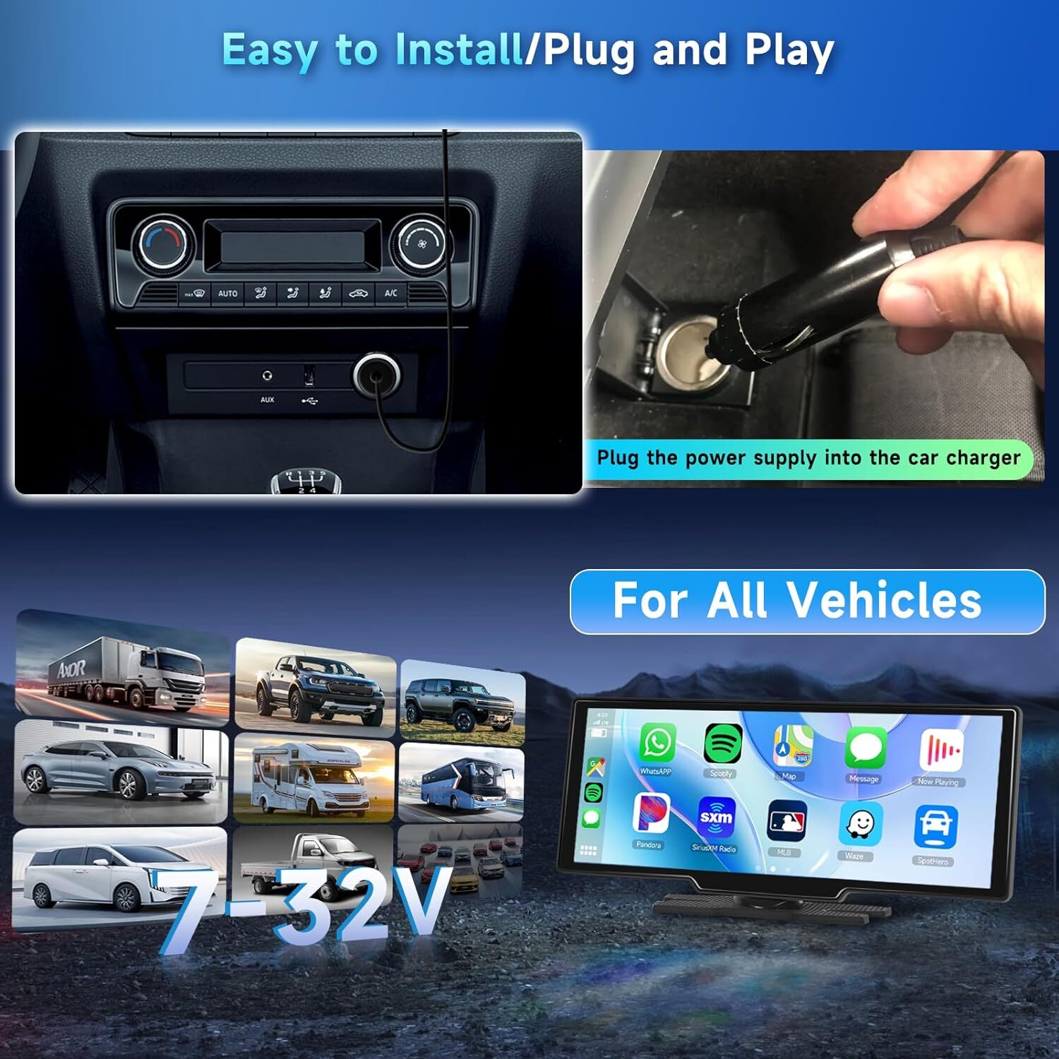 10.26″ IPS Touch Screen Car Radio Apple CarPlay Android Auto Portable Stereo+Cam