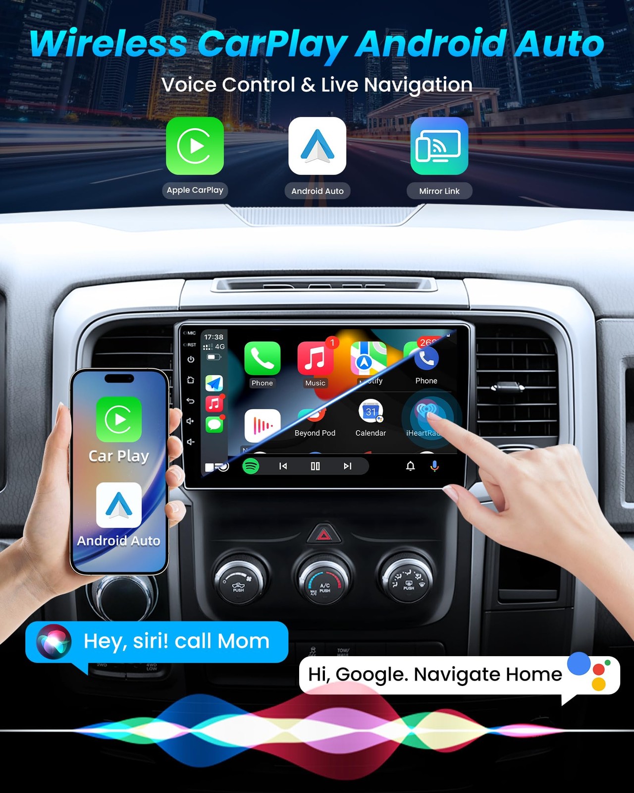 64G Radio CarPlay Mirror Link Apple Stereo Navi for Dodge Ram 1500 2500 013-2018