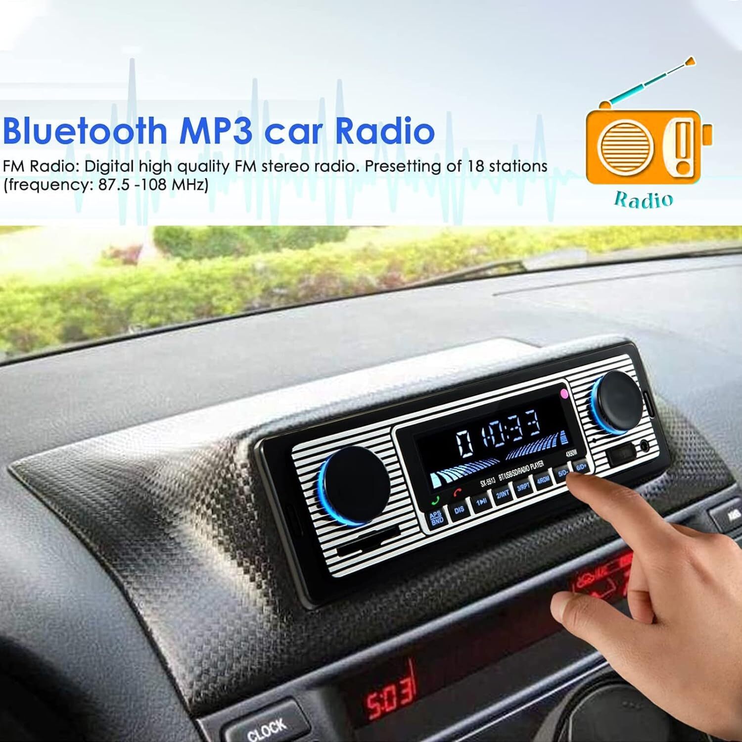 Car Radio Bluetooth Single DIN Car Stereo Audio MP3 Player Handsfree/FM/USB/AUX