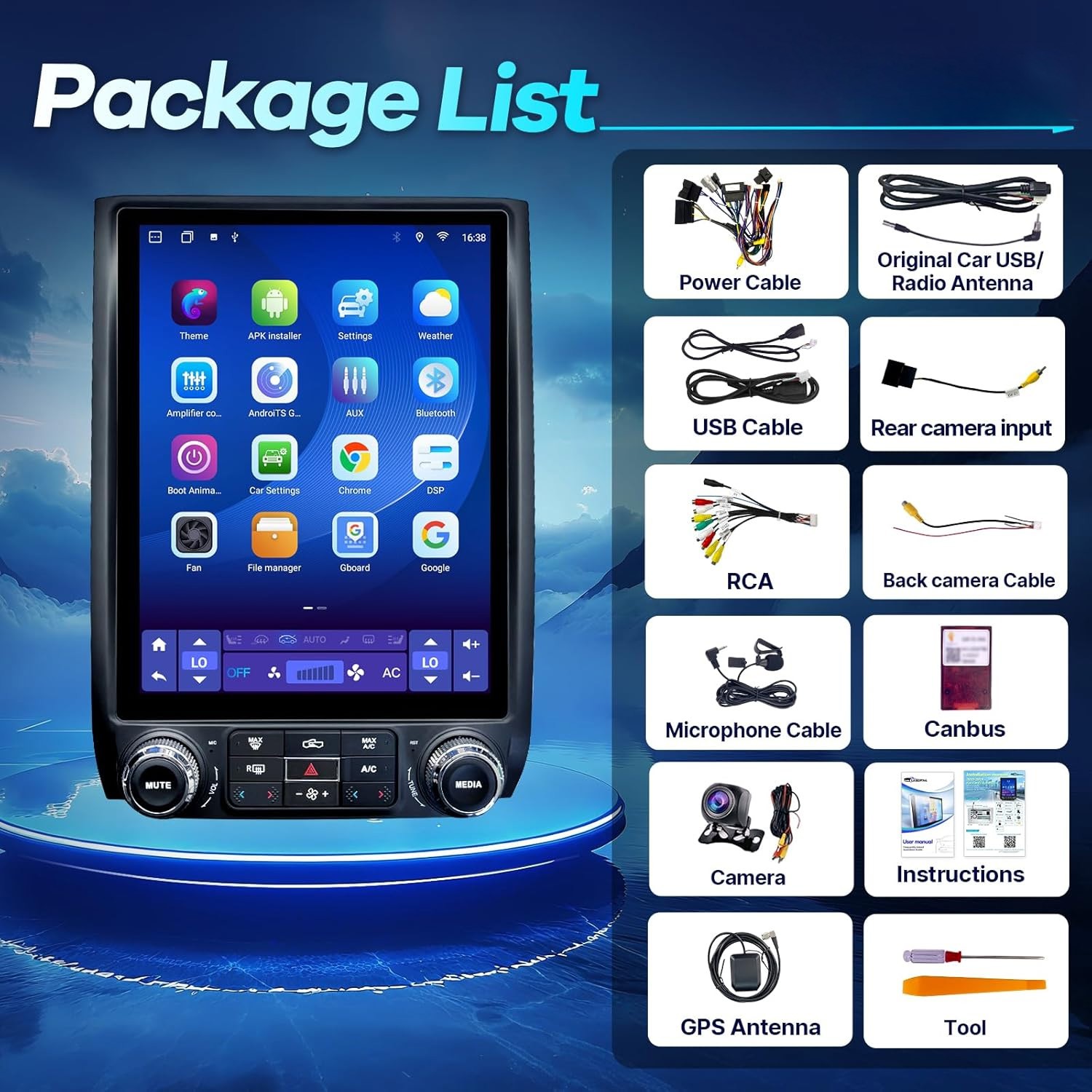 12.1″Tesla Style Android 13 Carplay Radio GPS For Ford Expedition 2015 2016 2017