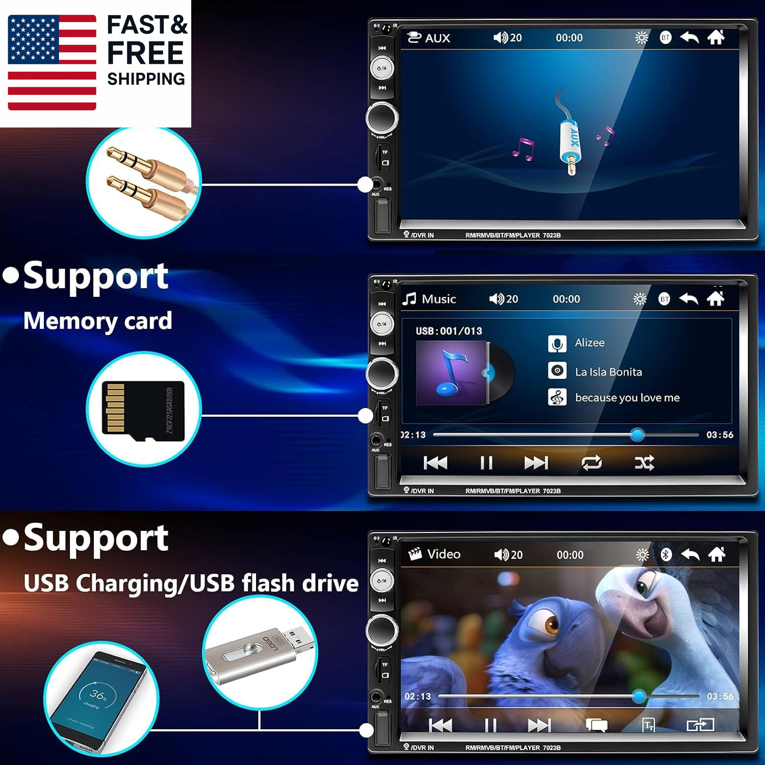 Double Din Car Stereo Radio 7 Inch Touch Screen Bluetooth Handsfree Mirror Link