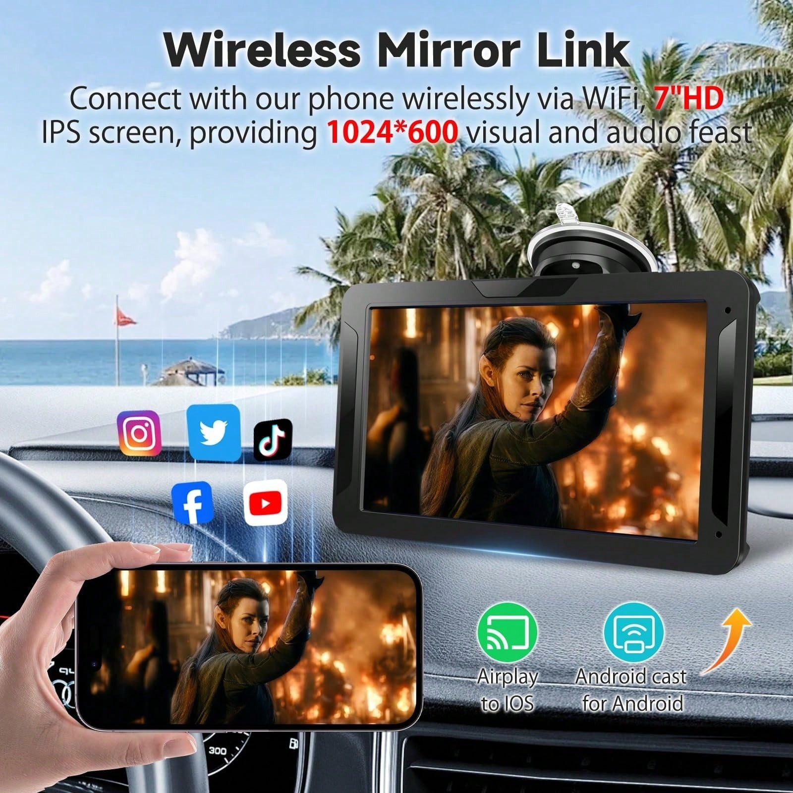 7 Inch Car Radio With Wireless CarPlay Android Auto Dash Cam And Backup Camera