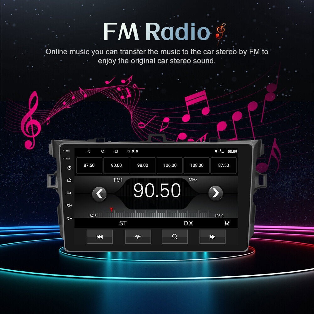For 2009-2013 Toyota Corolla Radio Carplay w/Cam Backup Cam Android 13 FM RDS