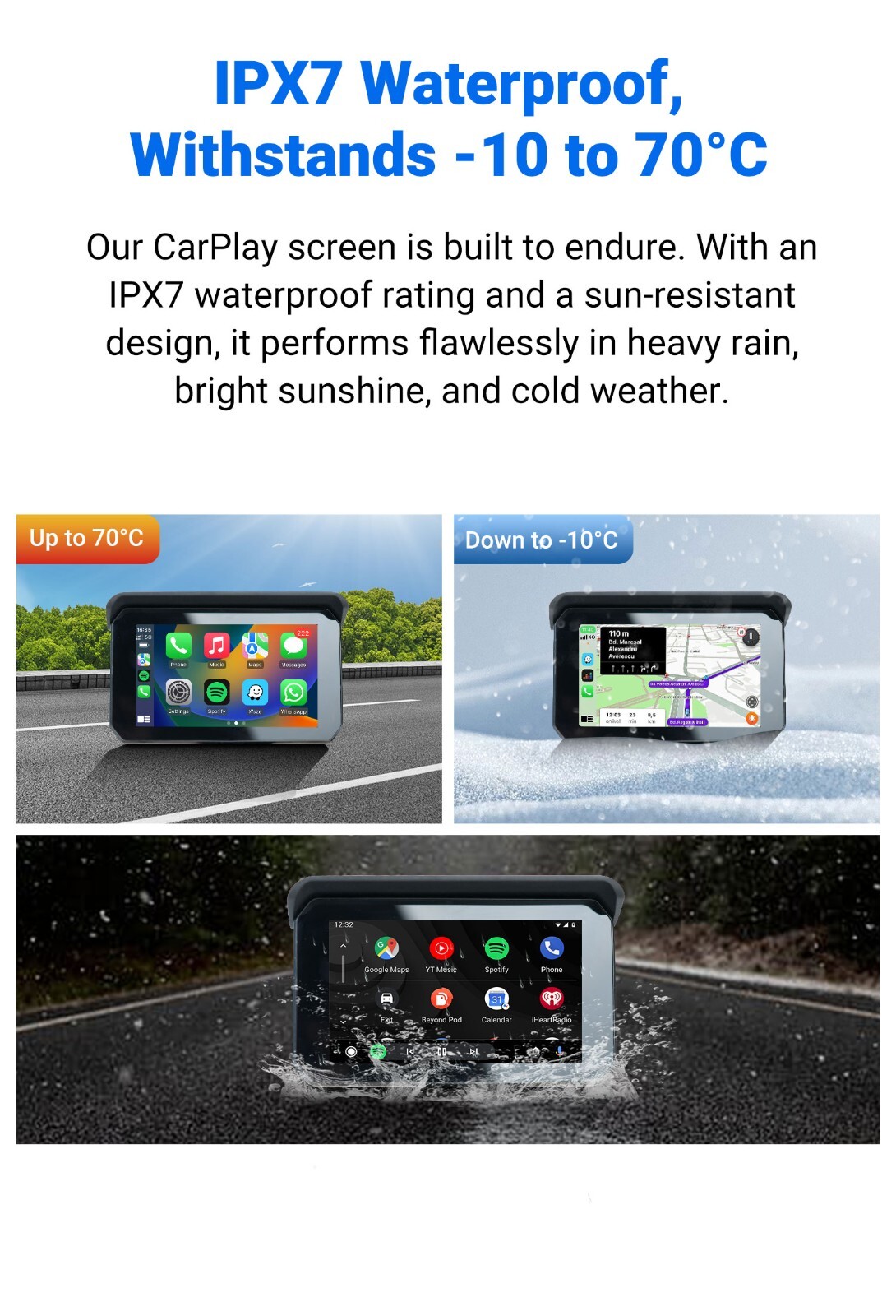 GPS Portable Motorcycle Navigator Wireless CarPlay Waterproof 5″IPS Touch Screen