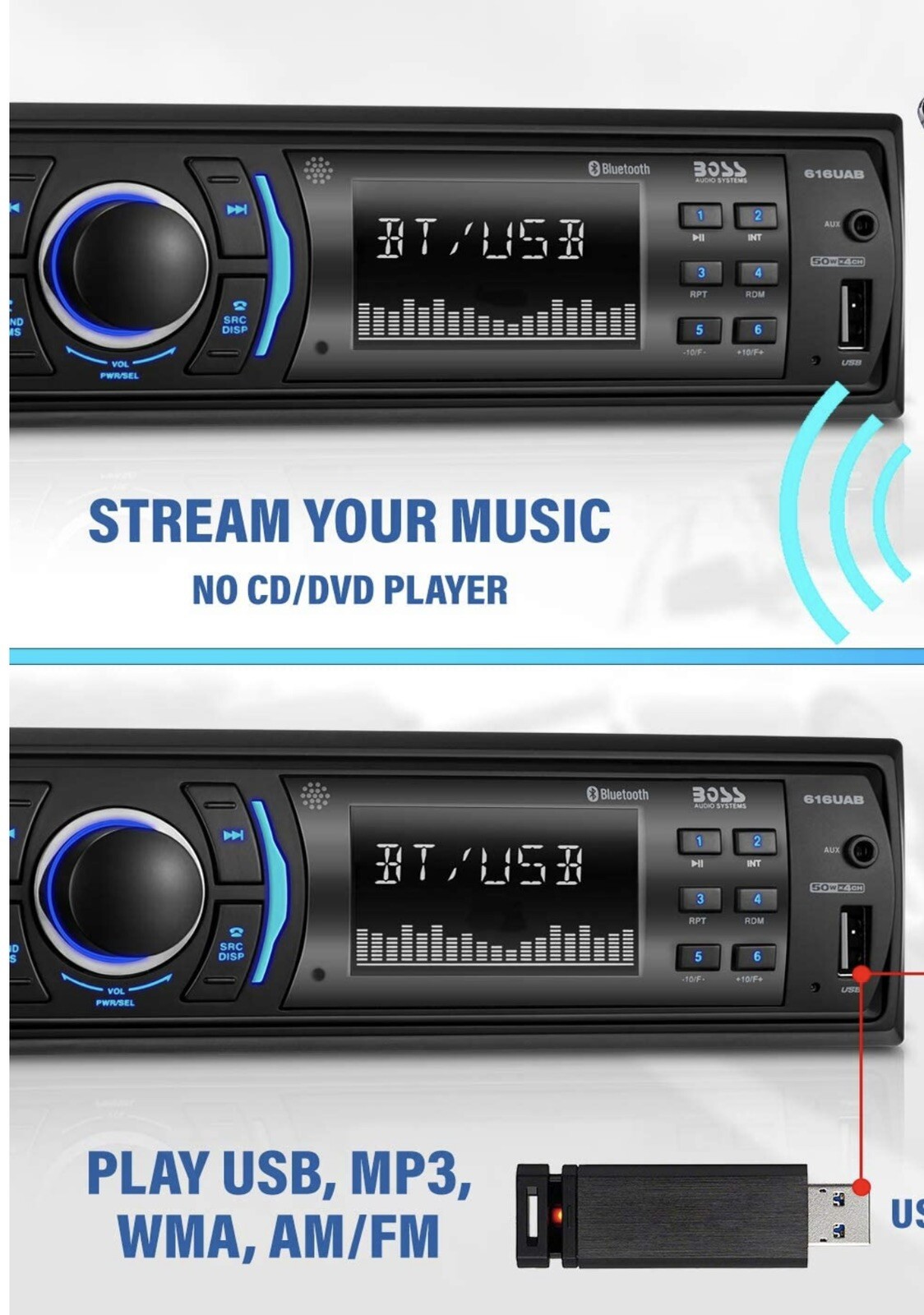 BOSS Audio 609UAB 4 x 50W 1 DIN Multimedia Car Stereo – Black