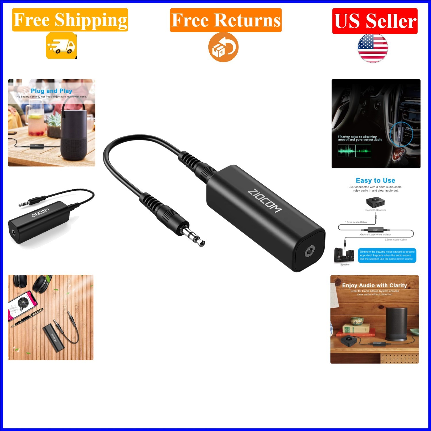 2 Pack Ground Loop Noise Isolator for Car & Home Stereo 3.5mm Jack