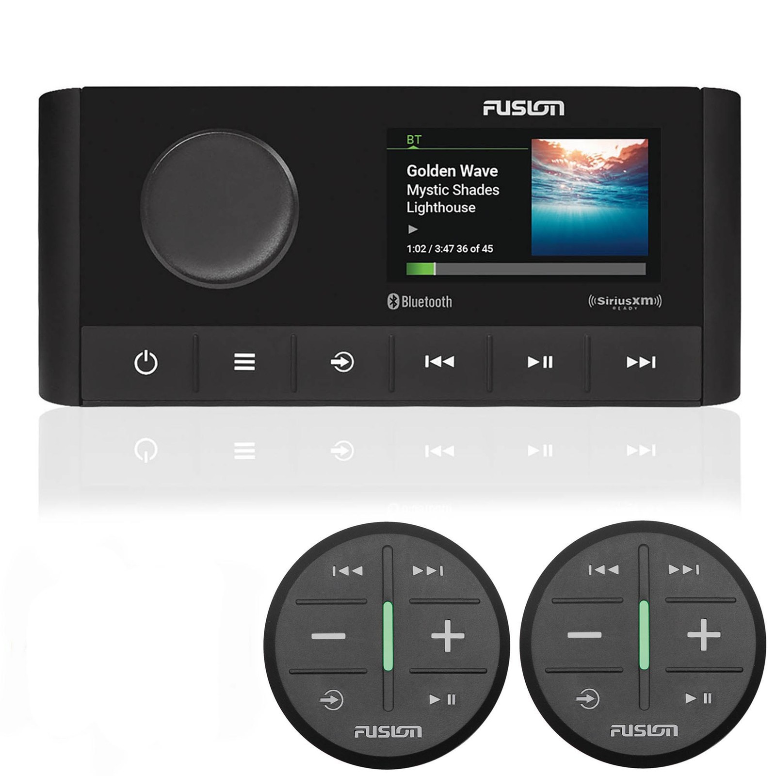 Fusion MS-RA210 Marine Entertainment System + (2) ARX70B Black Wireless Remotes