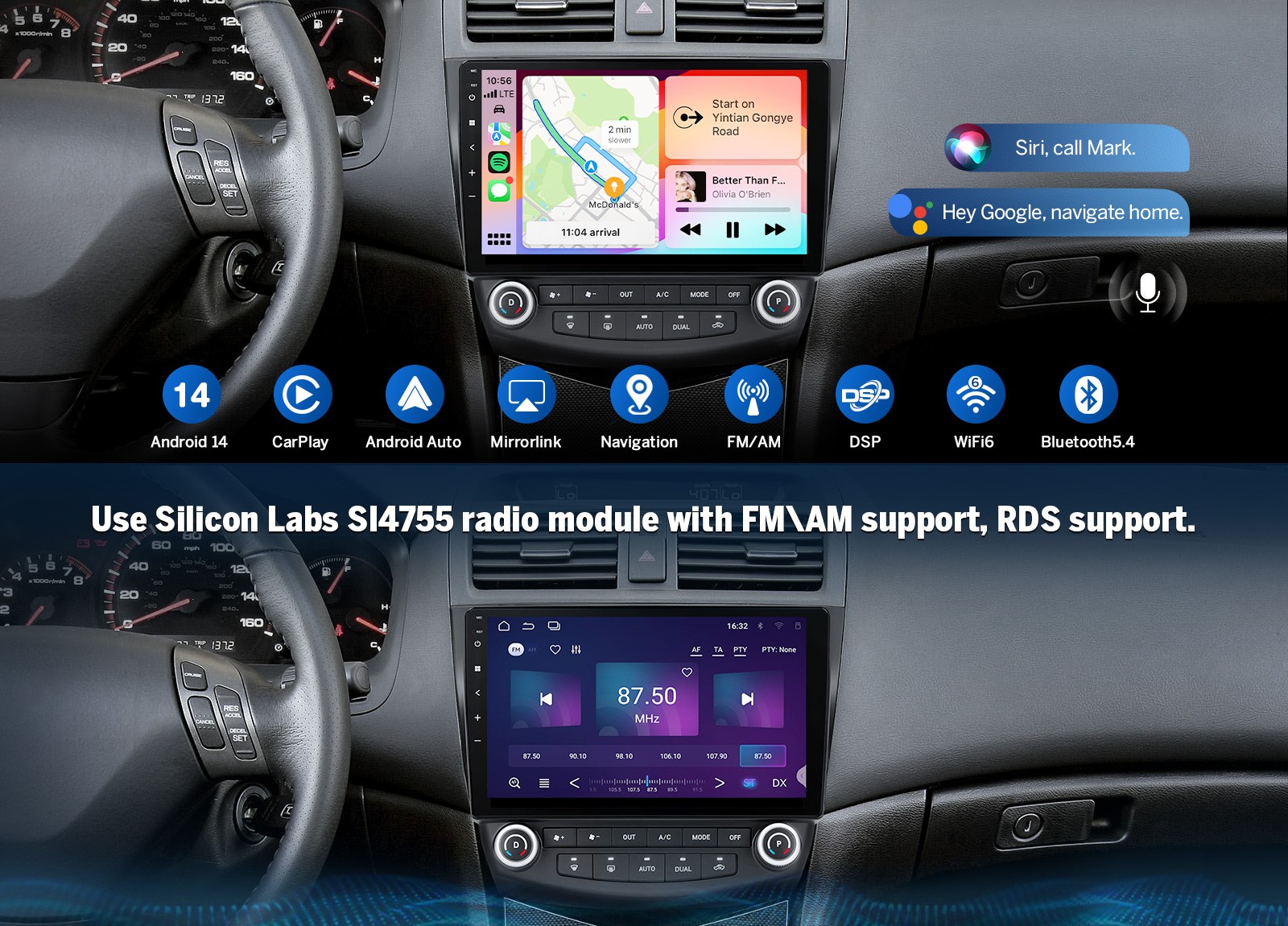 10.1″ IPS Android Auto 4+64 Car Stereo Wireless CarPlay for Honda Accord Upgrade