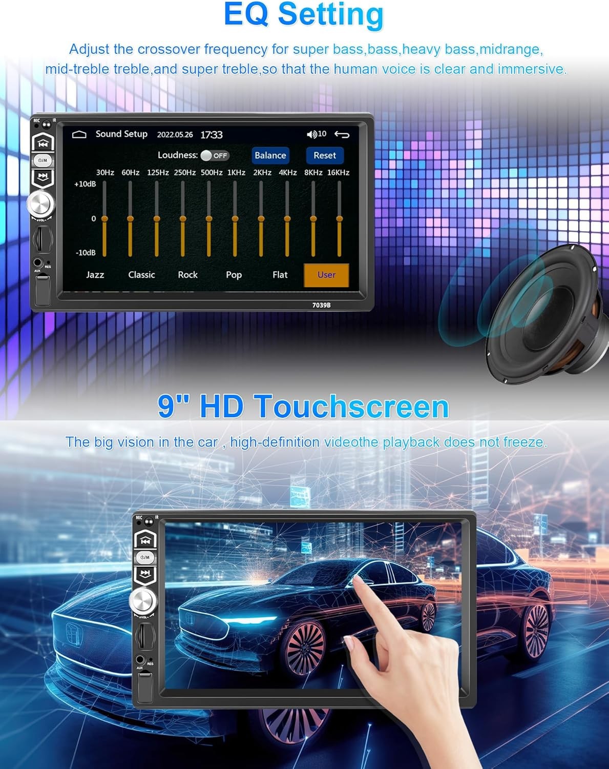 7″ Single 1 Din Touch Screen Car Stereo Bluetooth Radio Apple/Android Carplay BT