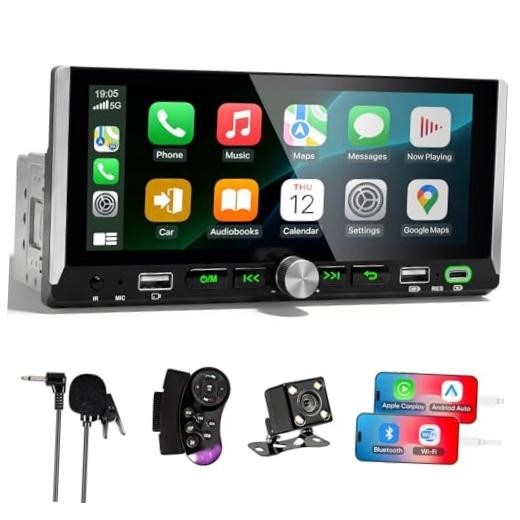 Single Din Car Stereo-Car Radio with Wireless CarPlay & Android Auto,6.9″