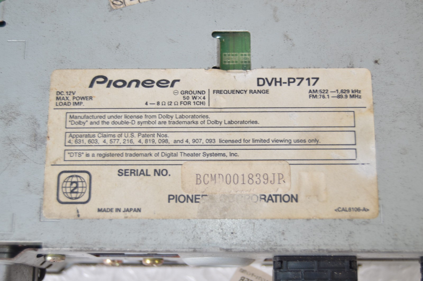 Pioneer Carrozzeria DVH-P717 1DIN Car Audio CD WMA MP3 Player Tasted Excellent