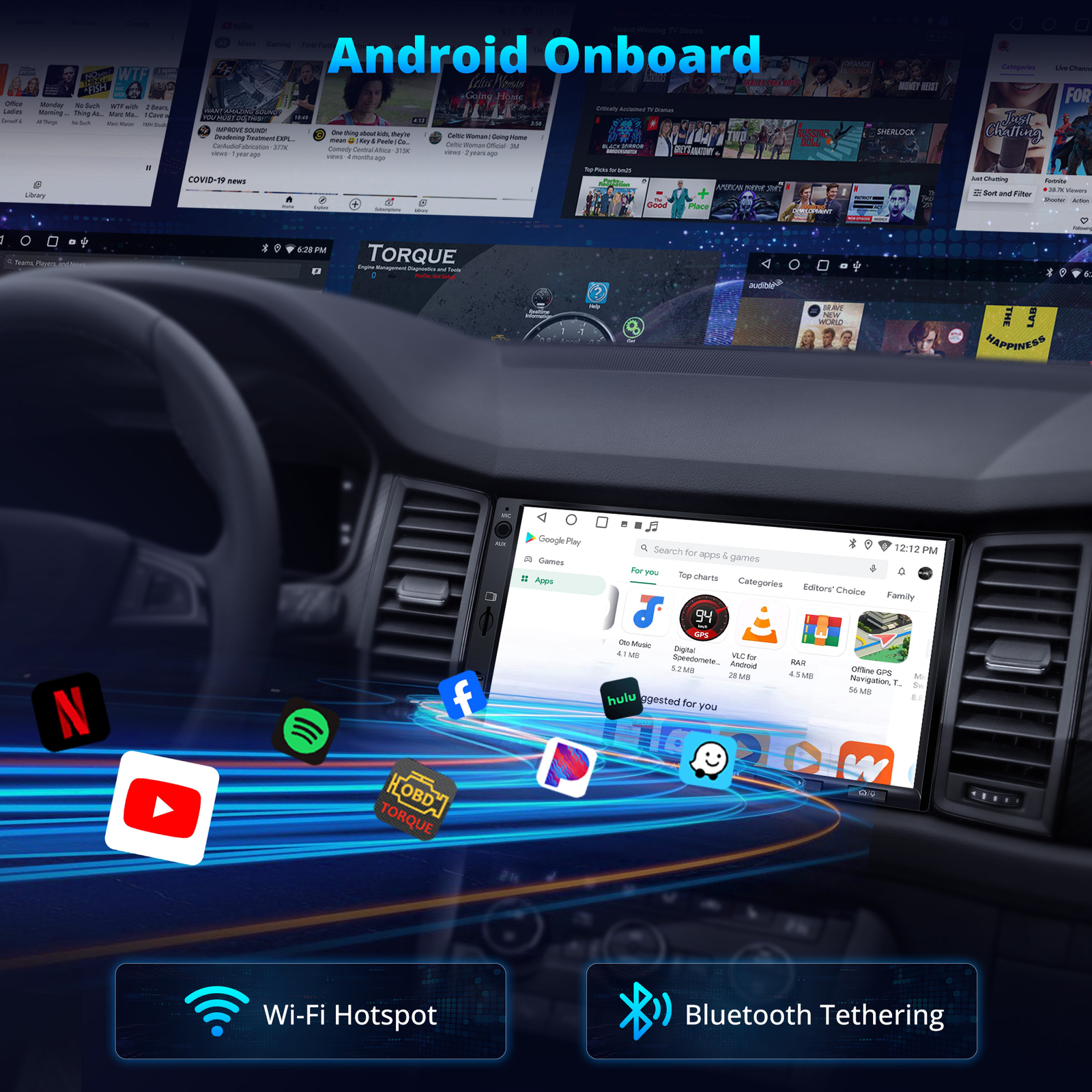 ATOTO Android Double Din 7″ Car Stereo Radio GPS WiFi OBD2 Head Unit Audio AM/FM