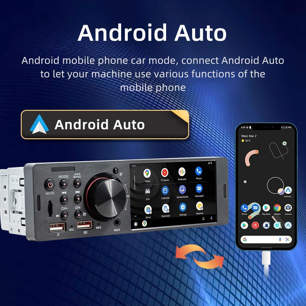 1DIN 4″ Car MP5 Player Wireless CarPlay Android Auto Steering Wheel Control AUX