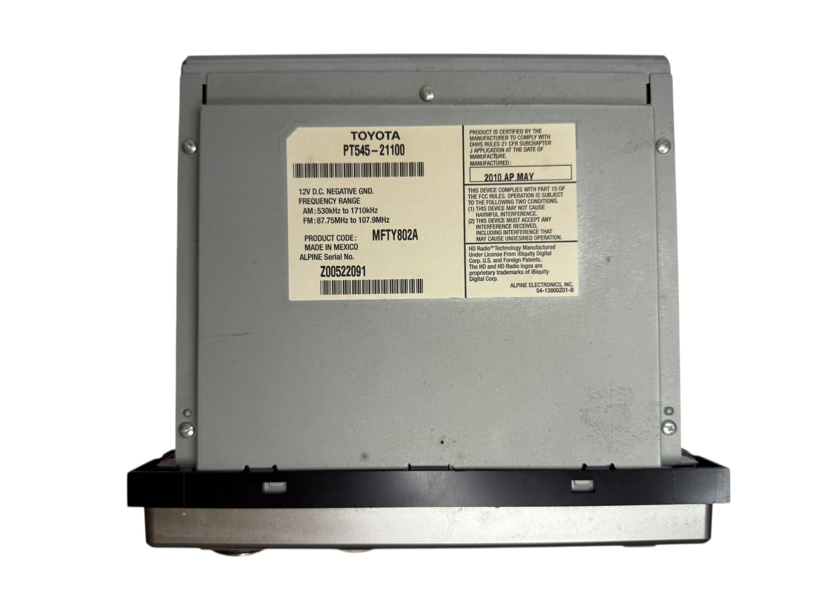 Toyota Scion PT545-21100 Alpine OEM Radio CD Player AM FM SAT AUX Tested