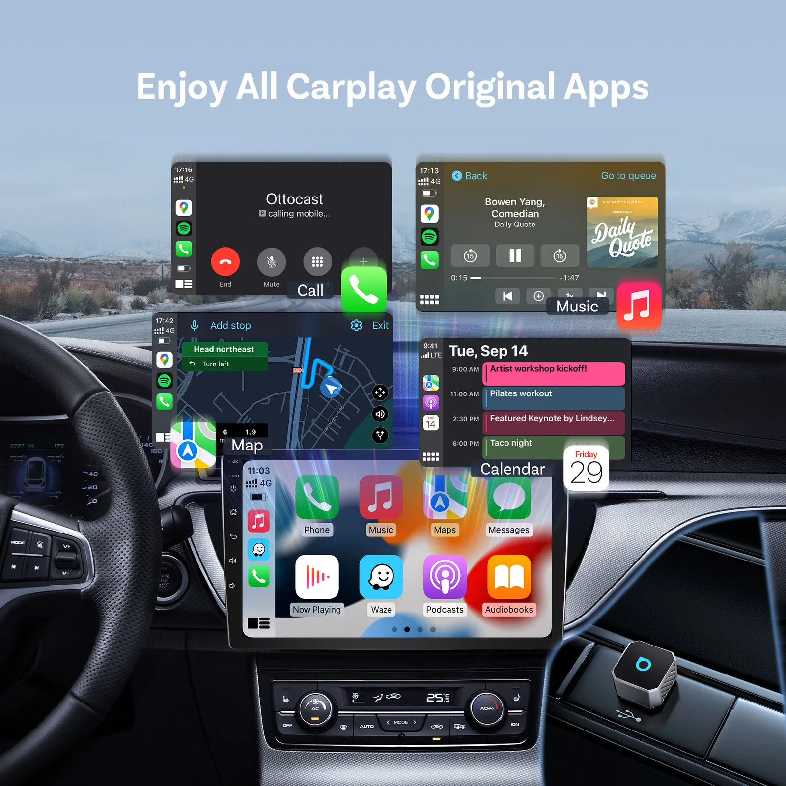 Mini Pro Wireless Carplay & Android Auto Adapter 2-In-1 5Ghz Wifi Dongle Plug &
