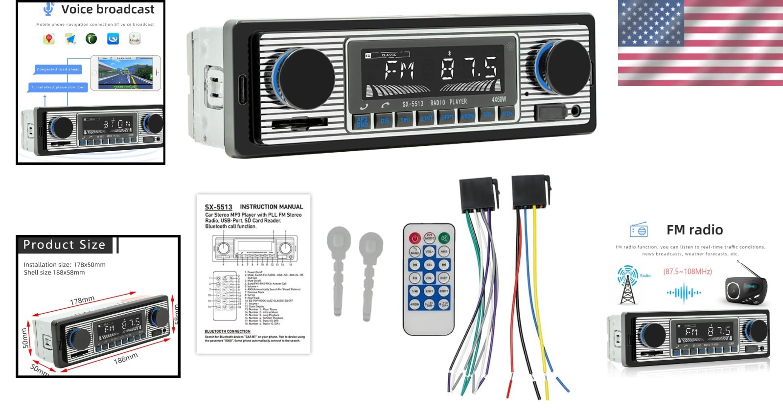 Hands-Free Bluetooth Car Stereo with FM Radio & Remote Control for Safe Driving